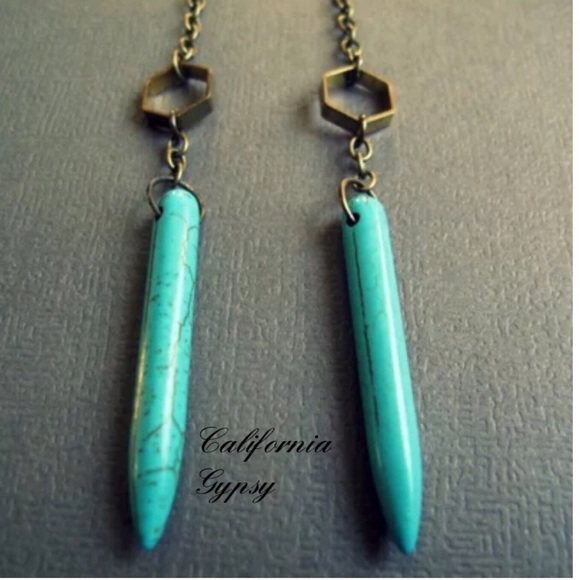 Boho spike bronze turquoise howlite earrings✨ - Picture 2 of 3